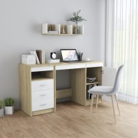 Vidaxl Desk White And Sonoma Oak 55.1X19.7X29.9 Engineered Wood