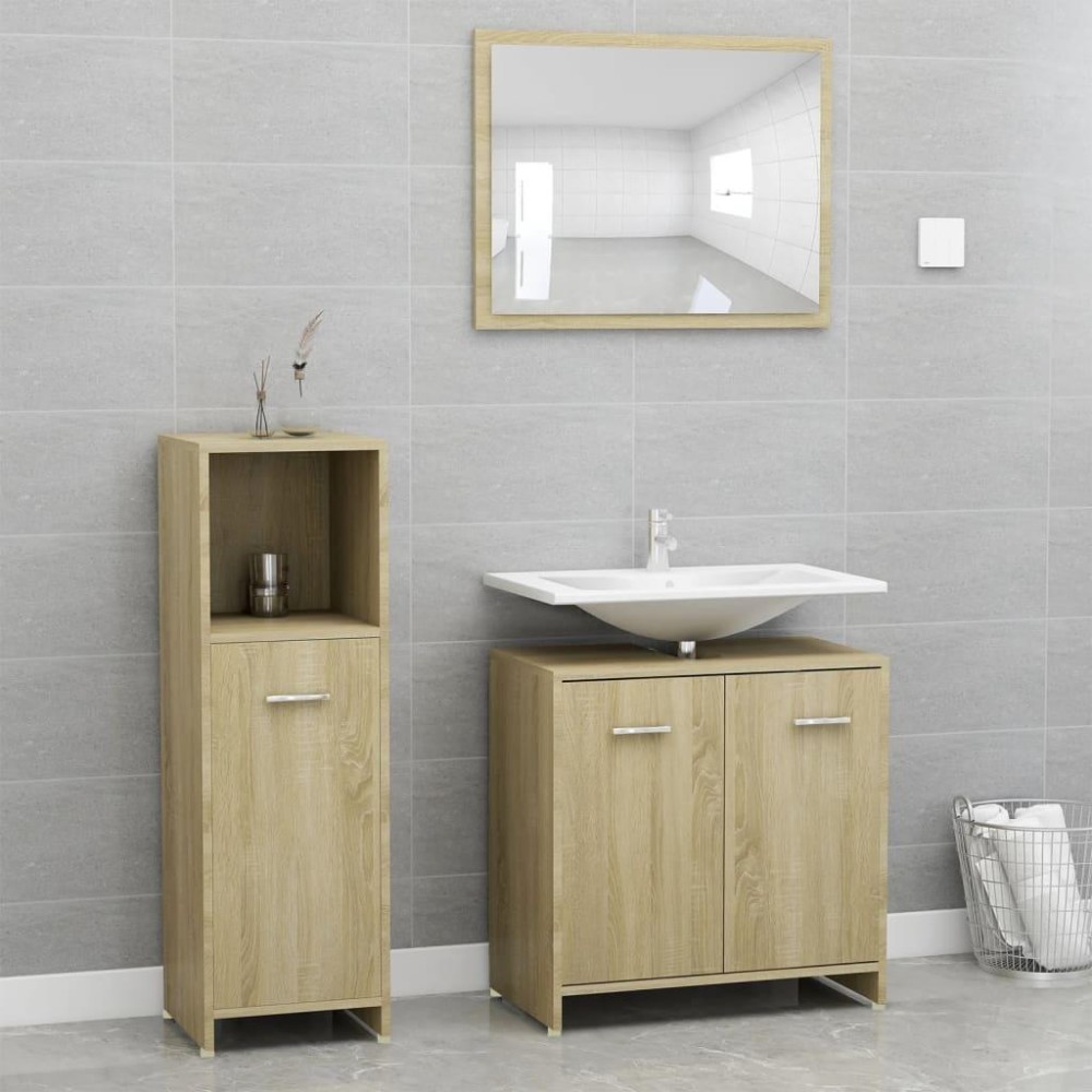 vidaXL 3 Piece Bathroom Furniture Set Sonoma Oak Engineered Wood