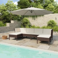 vidaXL 6 Piece Patio Lounge Set with Cushions Poly Rattan Brown