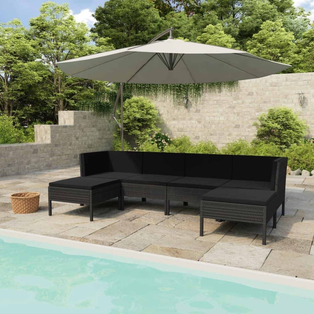 Vidaxl 6 Piece Patio Lounge Set With Cushions Poly Rattan Black