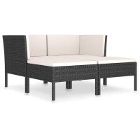 vidaXL 4 Piece Patio Lounge Set with Cushions Poly Rattan Black