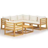 Vidaxl 7 Piece Patio Lounge Set With Cushion Cream Solid Acacia Wood