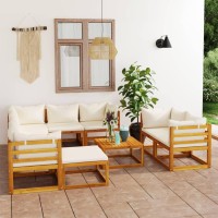 Vidaxl 10 Piece Patio Lounge Set With Cushion Cream Solid Acacia Wood