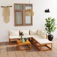 Vidaxl 6 Piece Patio Lounge Set With Cushion Cream Solid Acacia Wood