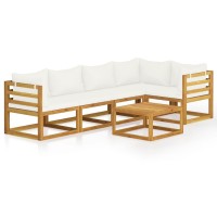 Vidaxl 6 Piece Patio Lounge Set With Cushion Cream Solid Acacia Wood