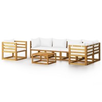 Vidaxl 7 Piece Patio Lounge Set With Cushion Cream Solid Acacia Wood