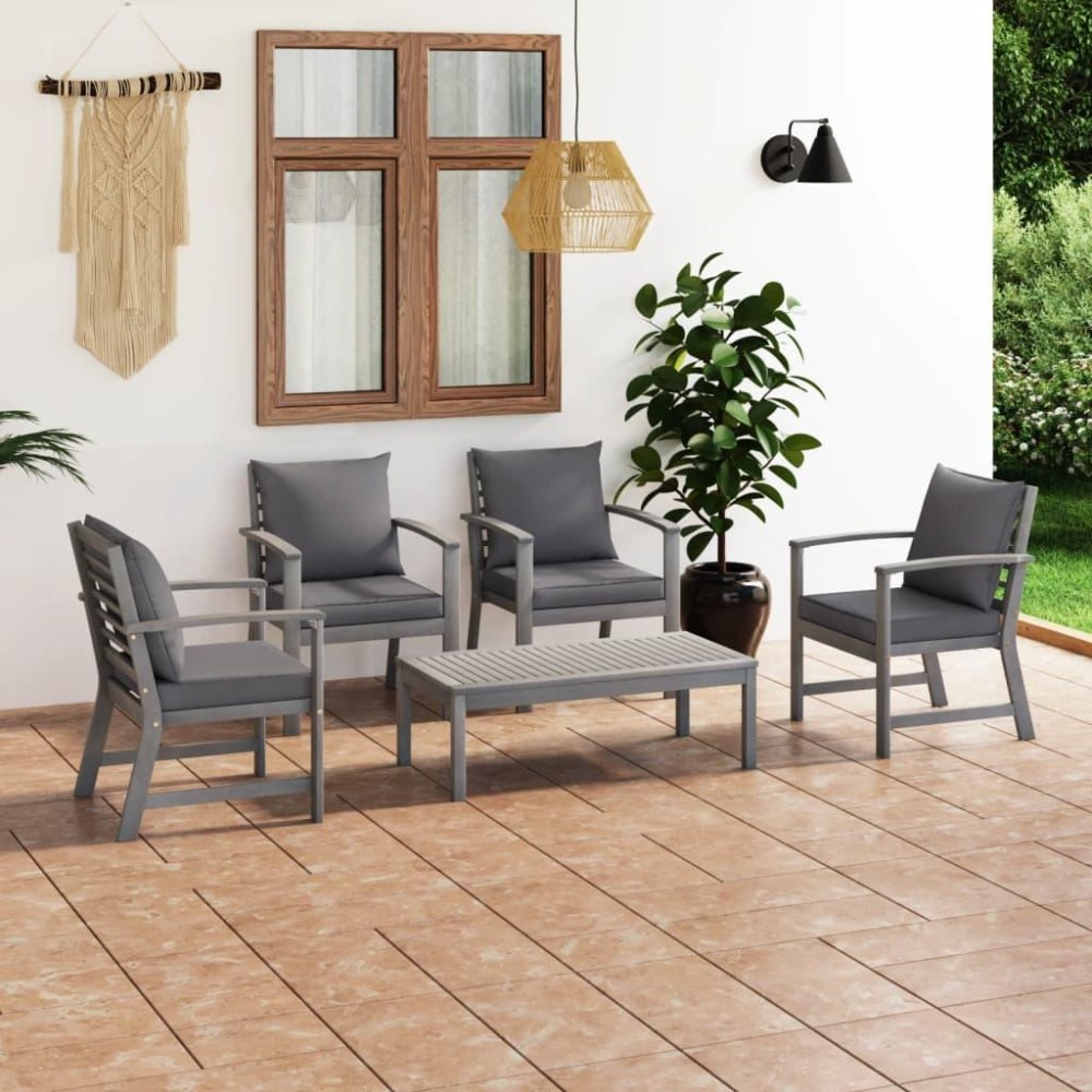 Vidaxl 5 Piece Garden Lounge Set With Cushion Solid Acacia Wood Gray