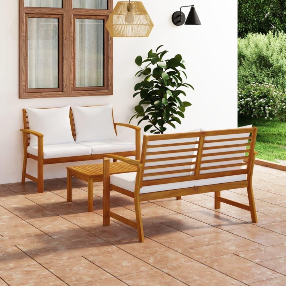 Vidaxl 3 Piece Garden Lounge Set With Cushion Solid Acacia Wood