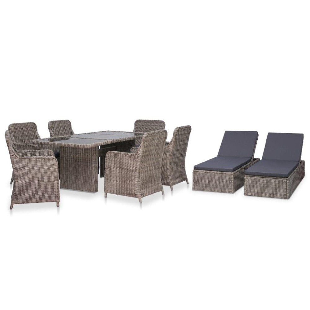 vidaXL 9 Piece Patio Dining Set Poly Rattan Brown