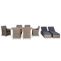 vidaXL 9 Piece Patio Dining Set Poly Rattan Brown