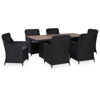 vidaXL 7 Piece Patio Dining Set Poly Rattan Black