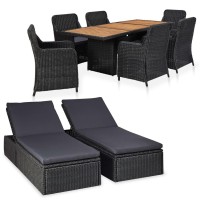 vidaXL 9 Piece Patio Dining Set Poly Rattan Black