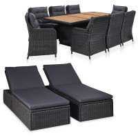 vidaXL 11 Piece Patio Dining Set Poly Rattan Black