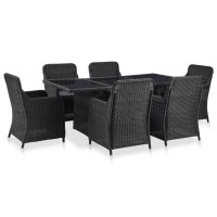 vidaXL 7 Piece Patio Dining Set Poly Rattan Black