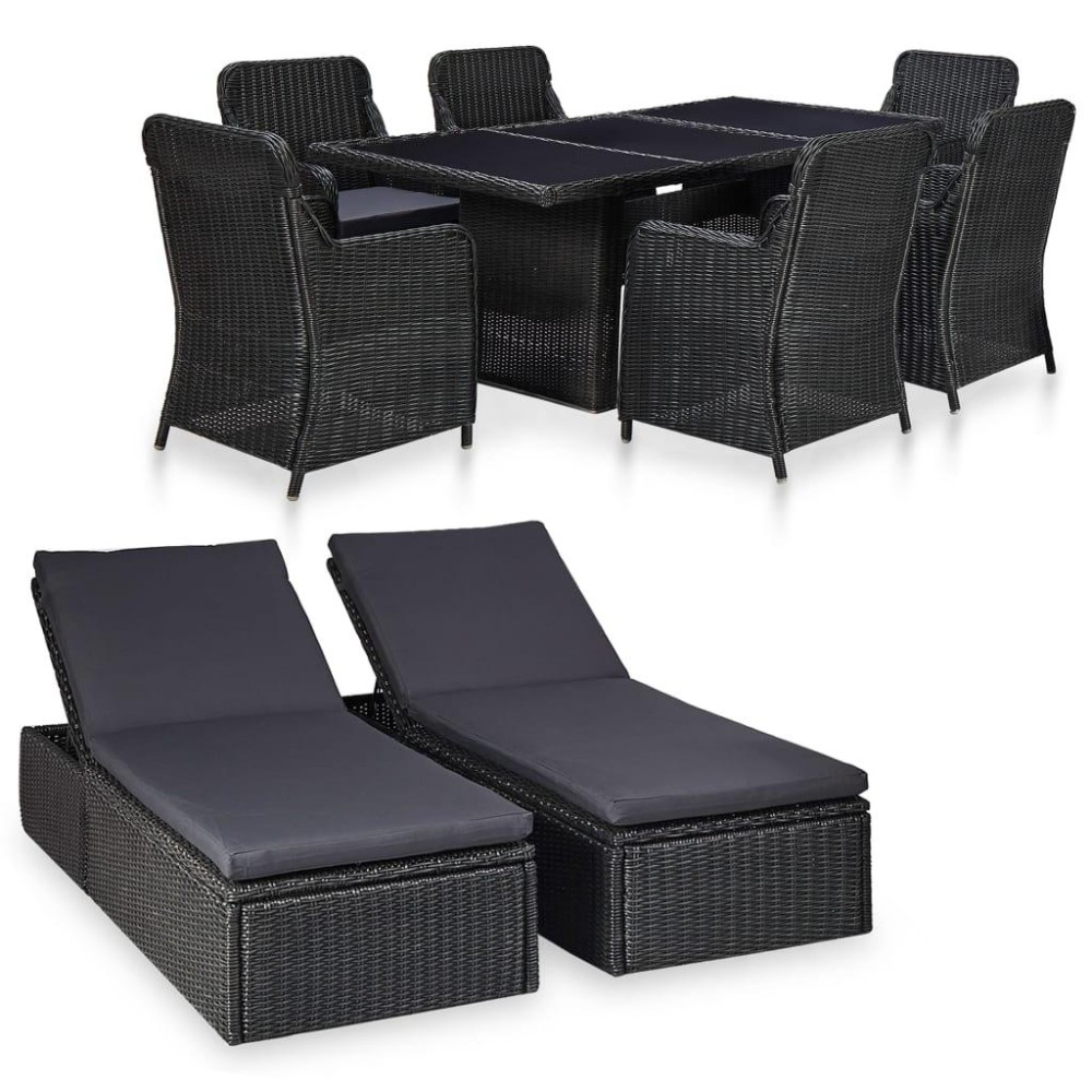 vidaXL 9 Piece Patio Dining Set Poly Rattan Black