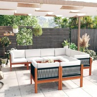 vidaXL 10 Piece Patio Lounge Set with Cushions Cream Solid Acacia Wood