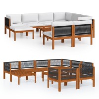 vidaXL 10 Piece Patio Lounge Set with Cushions Cream Solid Acacia Wood