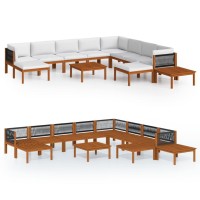 vidaXL 12 Piece Patio Lounge Set with Cushions Cream Solid Acacia Wood