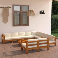 vidaXL 10 Piece Patio Lounge Set with Cream White Cushions Acacia Wood