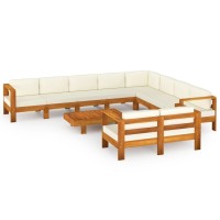 vidaXL 10 Piece Patio Lounge Set with Cream White Cushions Acacia Wood