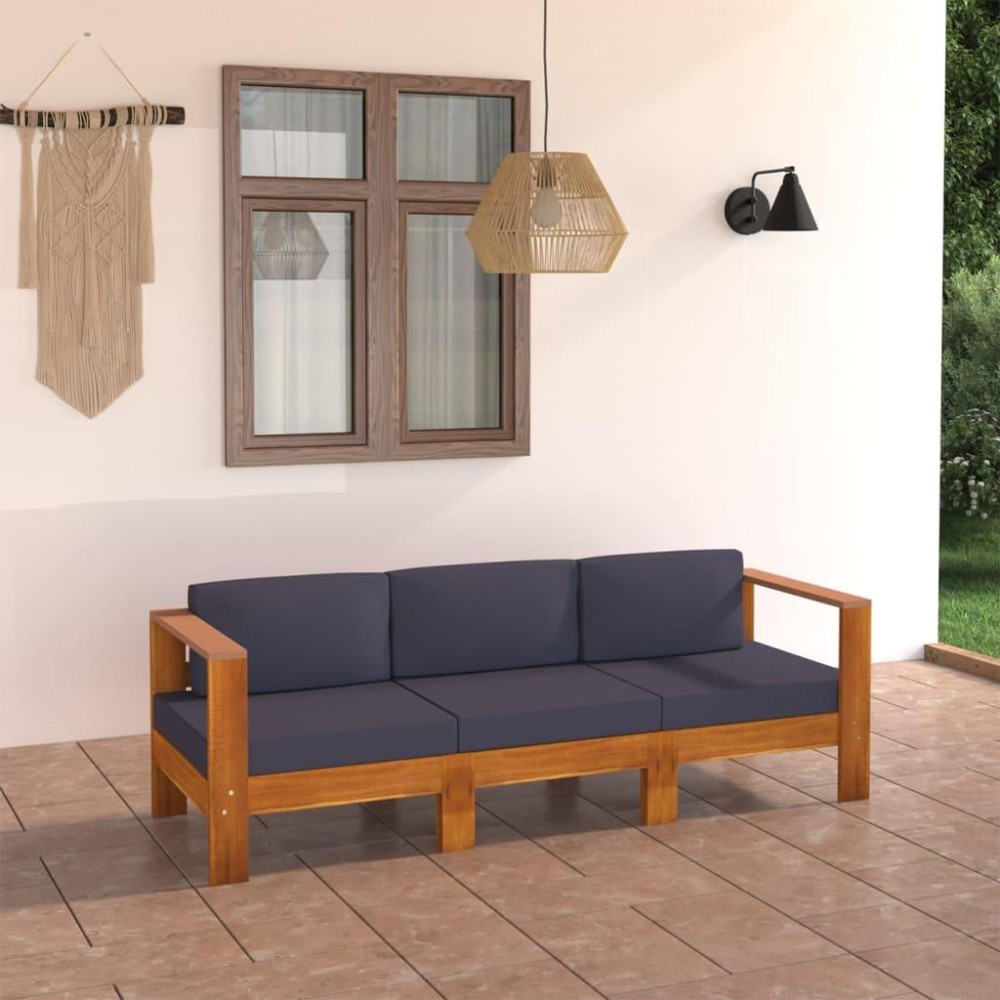 vidaXL 3-Seater Patio Sofa with Dark Gray Cushions Acacia Wood