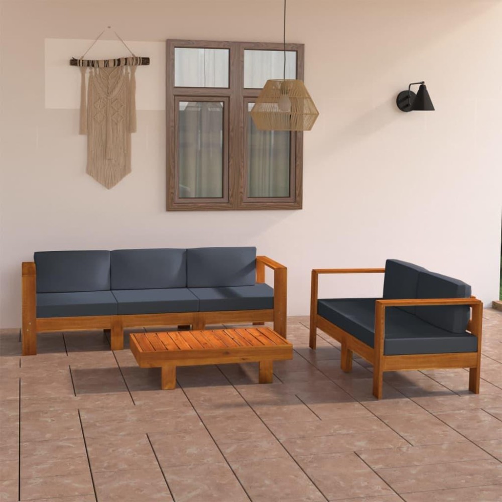 vidaXL 5 Piece Patio Lounge Set with Dark Gray Cushions Acacia Wood