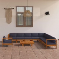 vidaXL 10 Piece Patio Lounge Set with Dark Gray Cushions Acacia Wood