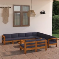 vidaXL 10 Piece Patio Lounge Set with Dark Gray Cushions Acacia Wood