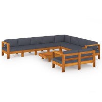 vidaXL 10 Piece Patio Lounge Set with Dark Gray Cushions Acacia Wood