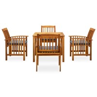 vidaXL 5 Piece Patio Dining Set with Cushions Solid Acacia Wood