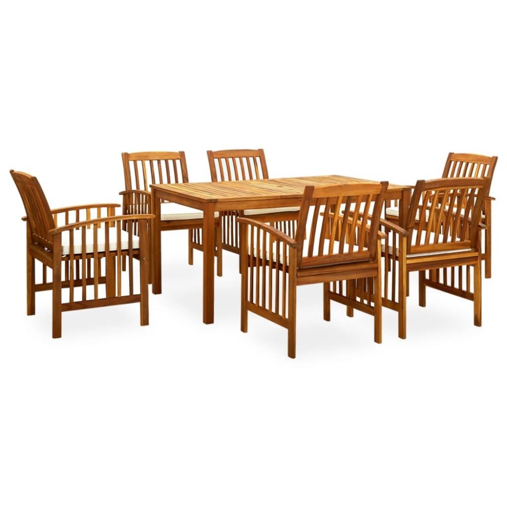 vidaXL 7 Piece Patio Dining Set with Cushions Solid Acacia Wood