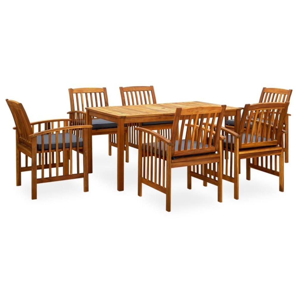 vidaXL 7 Piece Patio Dining Set with Cushions Solid Acacia Wood