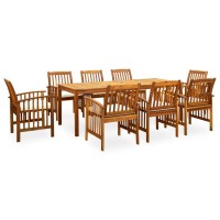 vidaXL 9 Piece Patio Dining Set with Cushions Solid Acacia Wood