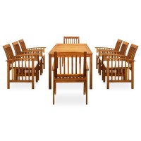 vidaXL 9 Piece Patio Dining Set with Cushions Solid Acacia Wood