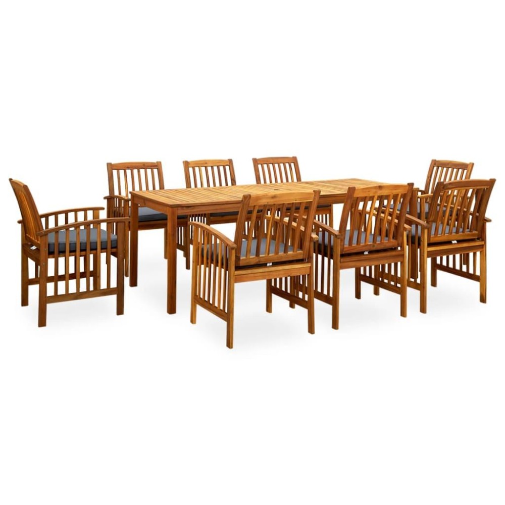 vidaXL 9 Piece Patio Dining Set with Cushions Solid Acacia Wood