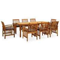 vidaXL 9 Piece Patio Dining Set with Cushions Solid Acacia Wood