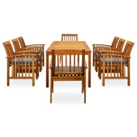 vidaXL 9 Piece Patio Dining Set with Cushions Solid Acacia Wood