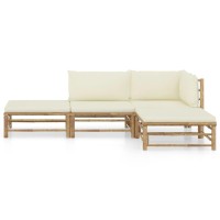 vidaXL 4 Piece Patio Lounge Set with Cream White Cushions Bamboo