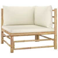 vidaXL 4 Piece Patio Lounge Set with Cream White Cushions Bamboo