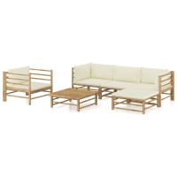 vidaXL 6 Piece Patio Lounge Set with Cream White Cushions Bamboo