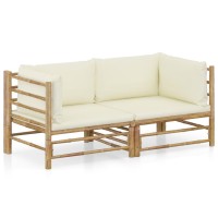 vidaXL 2 Piece Patio Lounge Set with Cream White Cushions Bamboo