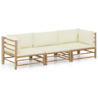 vidaXL 3 Piece Patio Lounge Set with Cream White Cushions Bamboo