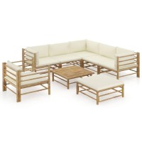 vidaXL 8 Piece Patio Lounge Set with Cream White Cushions Bamboo