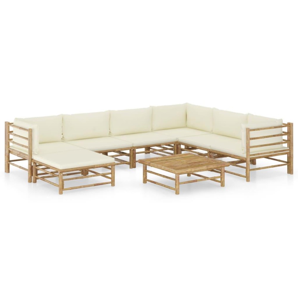 vidaXL 8 Piece Patio Lounge Set with Cream White Cushions Bamboo