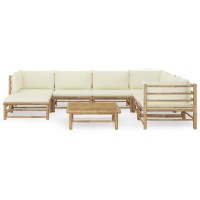 vidaXL 8 Piece Patio Lounge Set with Cream White Cushions Bamboo