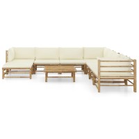 vidaXL 9 Piece Patio Lounge Set with Cream White Cushions Bamboo