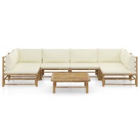 vidaXL 7 Piece Patio Lounge Set with Cream White Cushions Bamboo