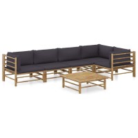 vidaXL 6 Piece Patio Lounge Set with Dark Gray Cushions Bamboo