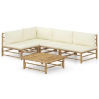 vidaXL 5 Piece Patio Lounge Set with Cream White Cushions Bamboo