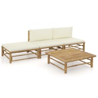 vidaXL 4 Piece Patio Lounge Set with Cream White Cushions Bamboo